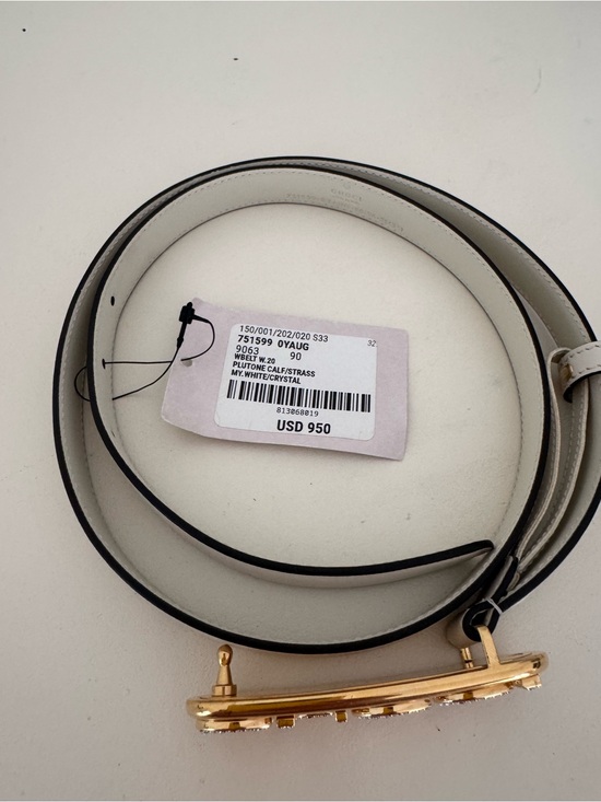 Gucci White Leather Belt with Gold Logo Buckle main image 7